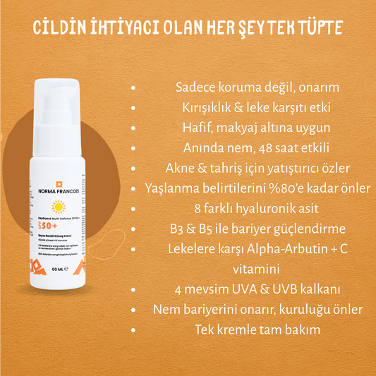 Norma Francois Rayguard Multi Defence SPF50+ Ton Eşitleyici Leke Karşıtı Aydınlatıcı Yüksek Korumalı Güneş Kremi